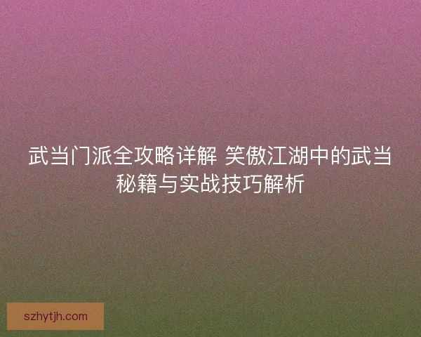 武当门派全攻略详解 笑傲江湖中的武当秘籍与实战技巧解析