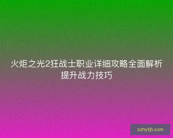 火炬之光2狂战士职业详细攻略全面解析提升战力技巧